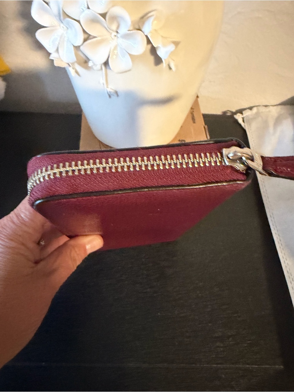 Coach Zip-Around Leather Wallet in Burgundy with Gold Hardware - Picture 6 of 11